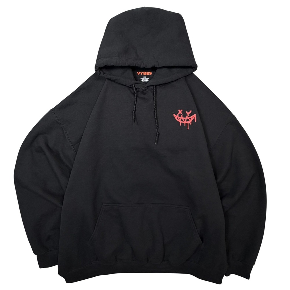 VYBES Unlimited Red Drippy Smiley Face Hoodie Black 2XL Streetwear